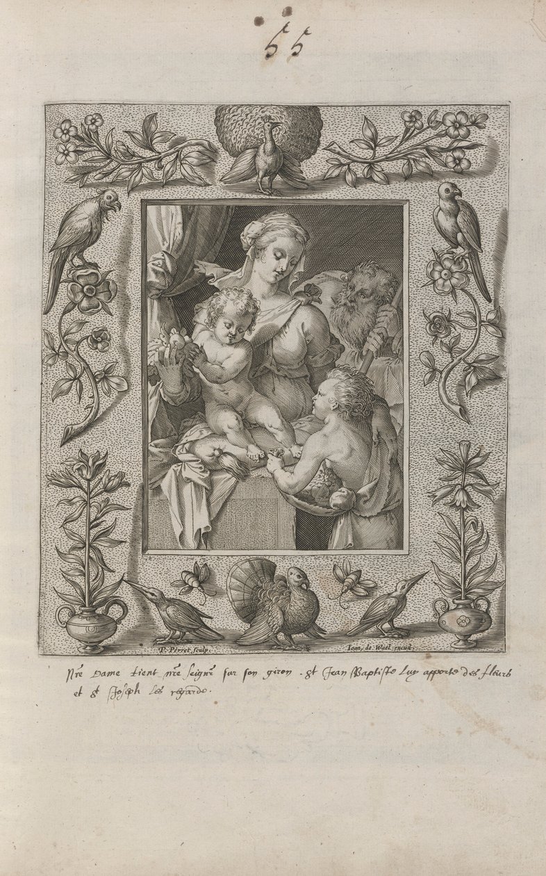 Heilige Familie met de jonge Sint Johannes de Doper, in een uitgebreide lijst door Pieter Perret