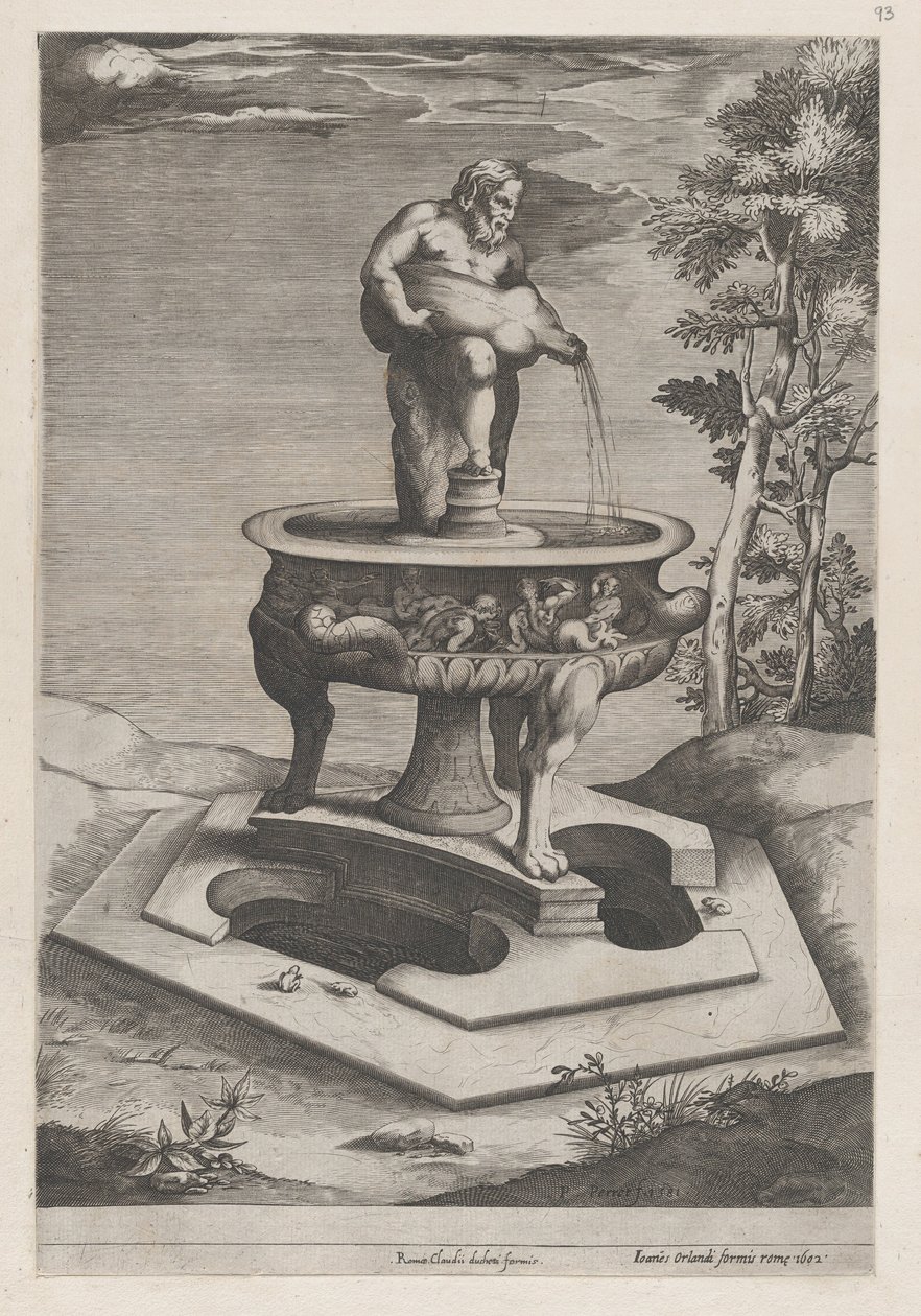 Speculum Romanae Magnificentiae: Een Fontein en Bekken door Pieter Perret