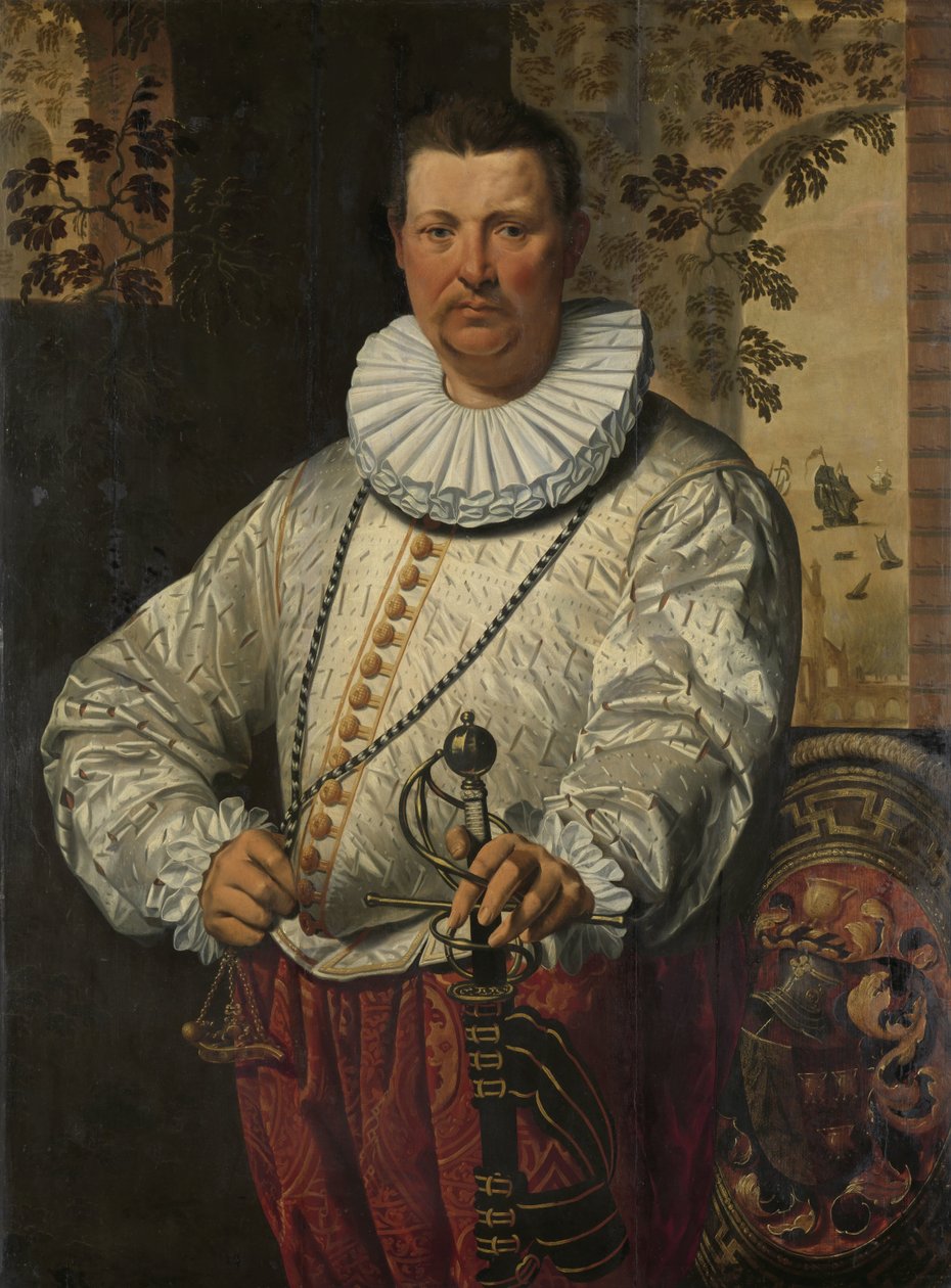 Portret van een Nederlandse admiraal van de vloot door Pieter Pietersz. (I) (circle of)