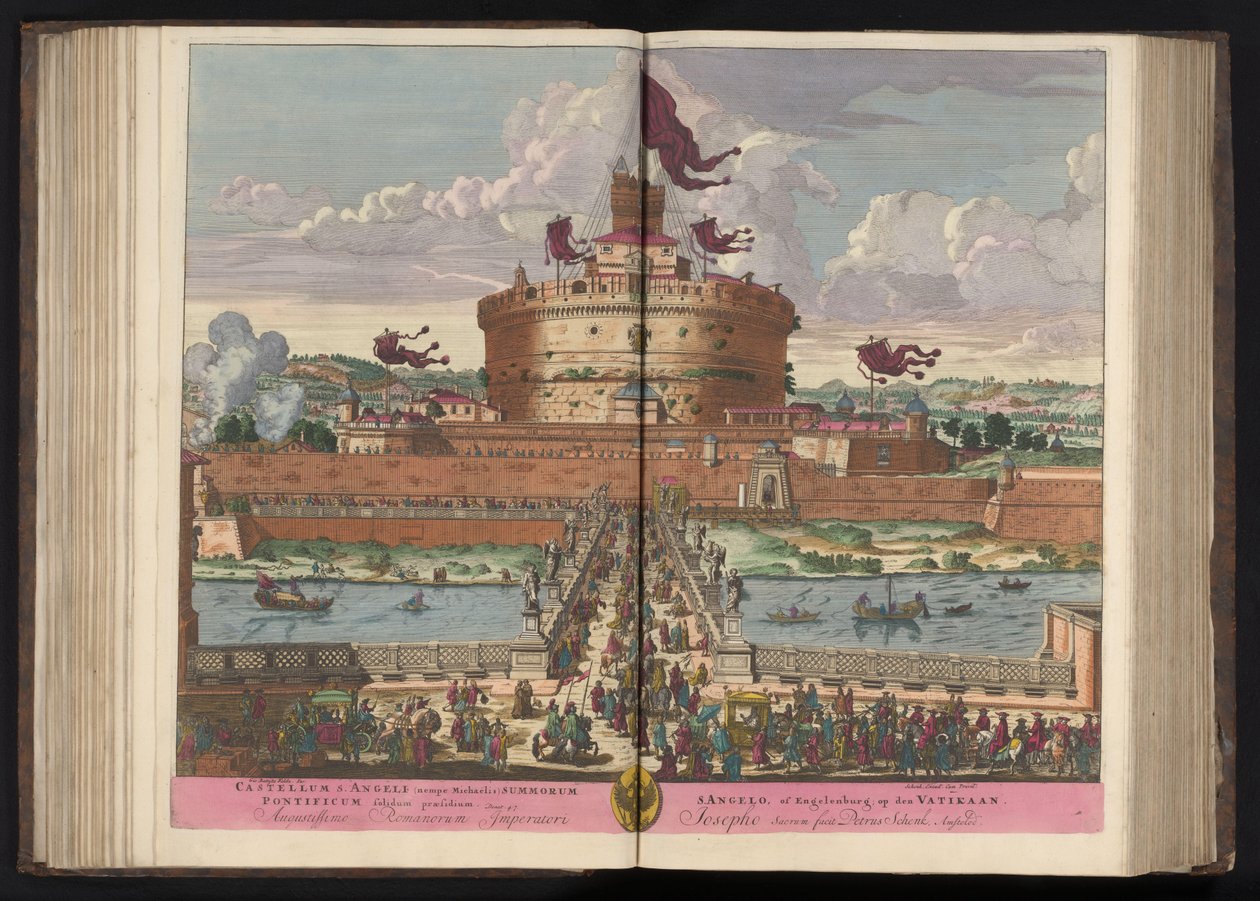 Engelenburcht aan de rivier de Tiber te Rome door Pieter Schenk (I)