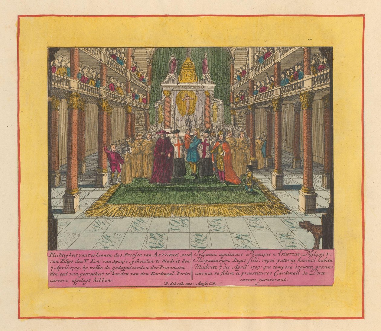 Erkenning van Lodewijk Filips, prins van Asturië en zoon van koning Filips V van Spanje, 1709 door Pieter Schenk (I)