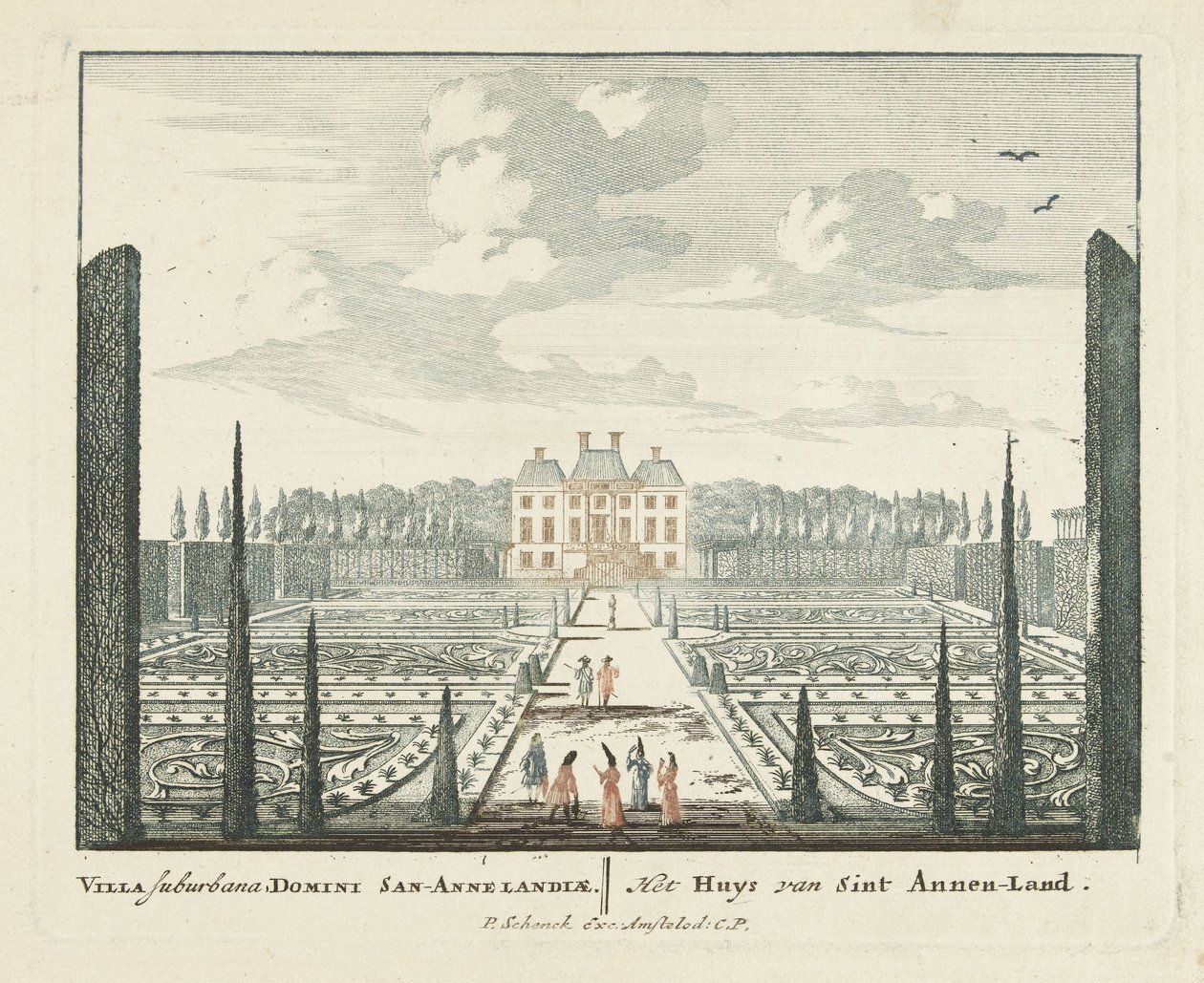 Gezicht op landhuis Clingendael te Den Haag Uitgeleesene Gesichte van het Wijdvermaarde Loo als andere vorstelijke Huisen Admirandorum quadruplex spectaculum door Pieter Schenk (I)
