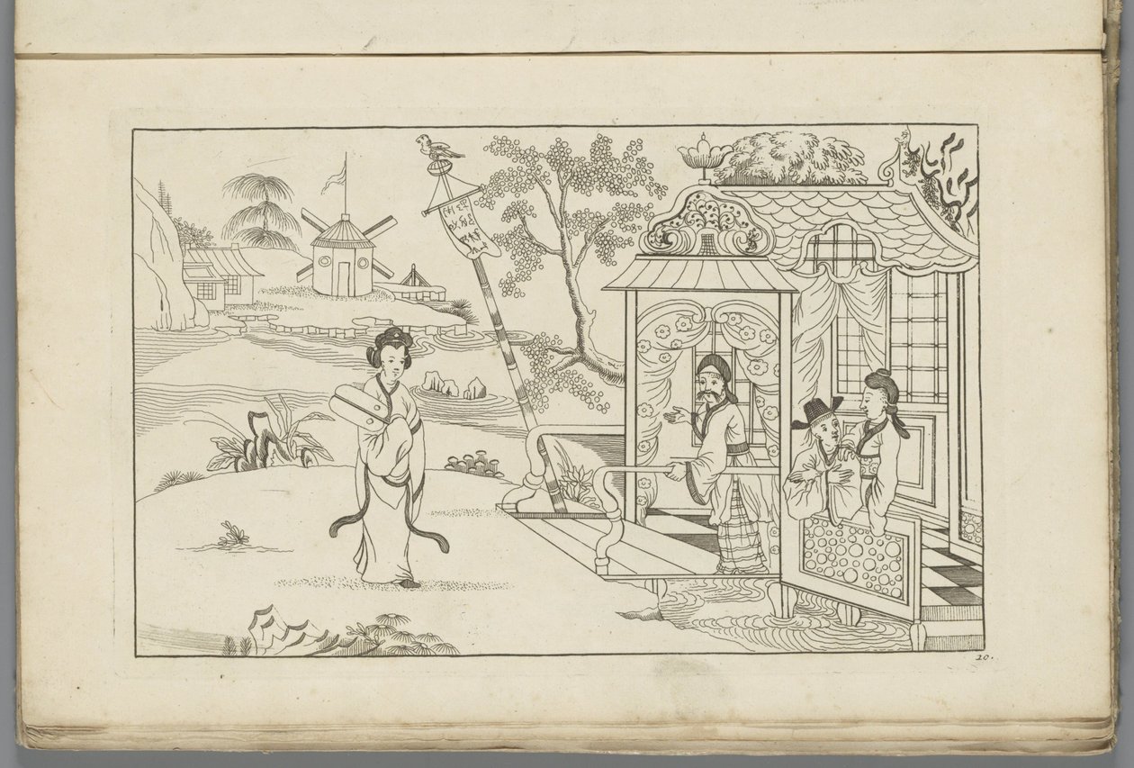Landschap met een Chinese dame door Pieter Schenk (II)