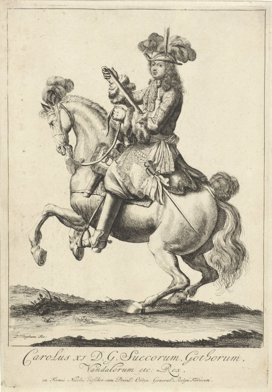 Ruiterportret van koning Karel XI van Zweden door Pieter Stevens (vermeld in 1689)