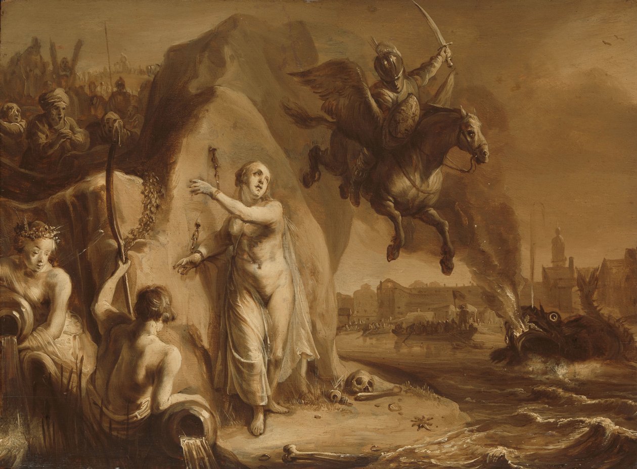 Perseus en Andromeda. Allegorie van de bevrijding van Nederland door Prins Frederik Hendrik door Pieter Symonsz Potter (attributed to)
