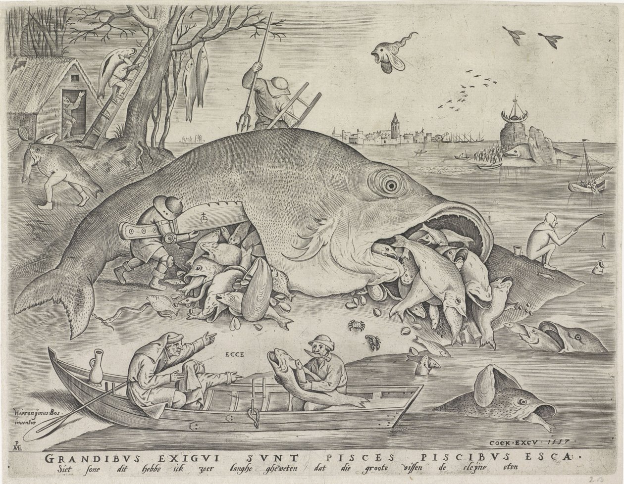 Grote vissen eten de kleine vissen, gegraveerd door Pieter van der Heyden, 1557 door Pieter The Elder after Brueghel