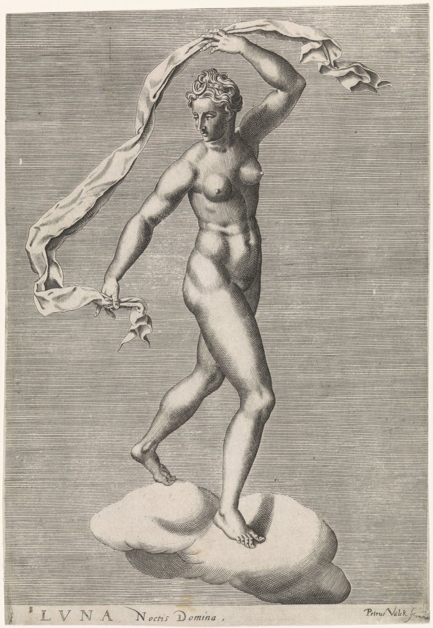 Diana als Luna op een wolk door Pieter Valck