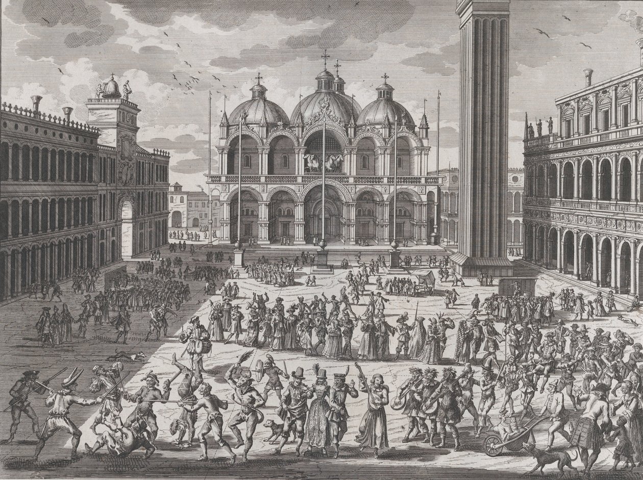 Het carnaval van Venetië, uit: Thesaurus Antiquitatum et Historiarum Italiae, vol. IX, 1722 door Pieter Van der Aa