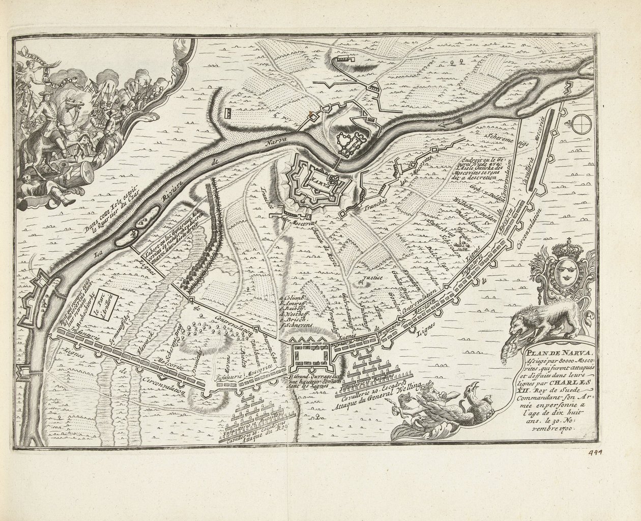 Het beleg en de slag bij Narva in 1700, 1726 door Pieter Van der Aa