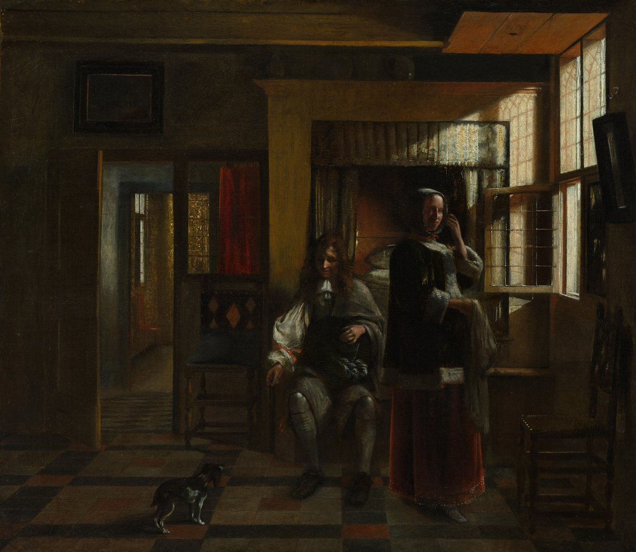 Interieur met een jong stel, waarschijnlijk ca. 1662-65 door Pieter de Hooch