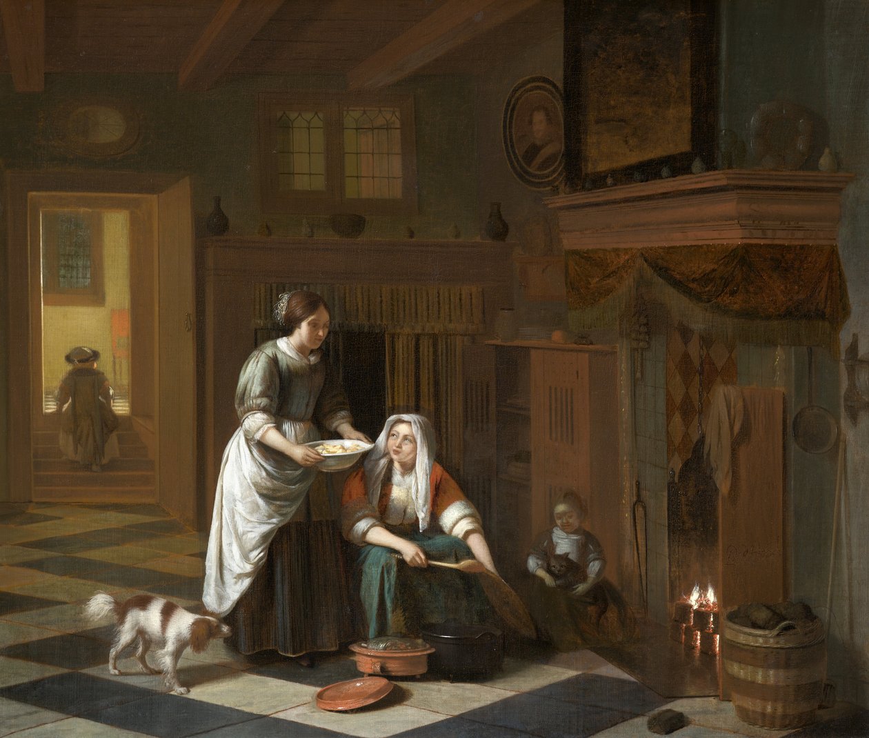 Bij de Haard, circa 1670-1675 door Pieter de Hooch