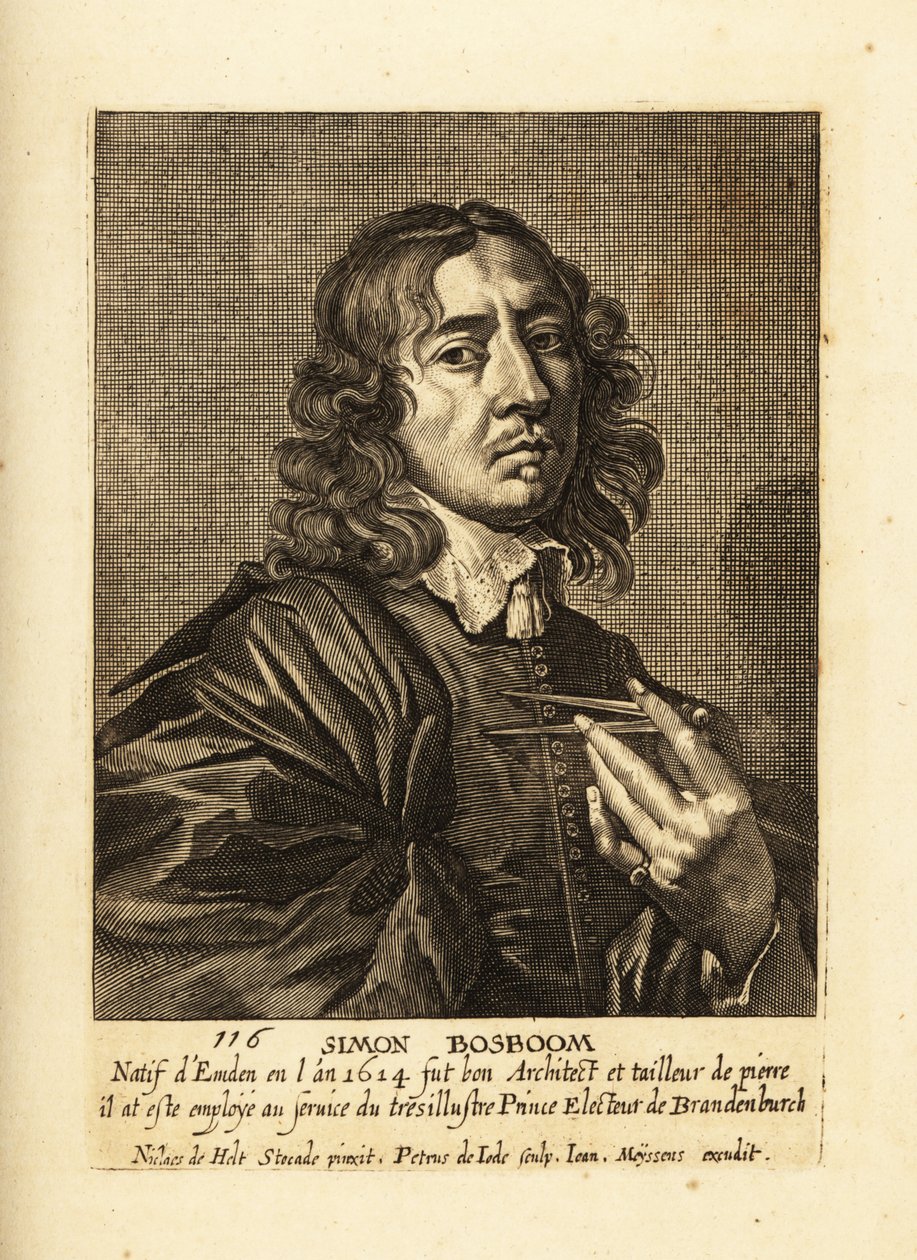 Portret van Simon Bosboom, Nederlandse Gouden Eeuw architect en schrijver door Pieter de II Jode