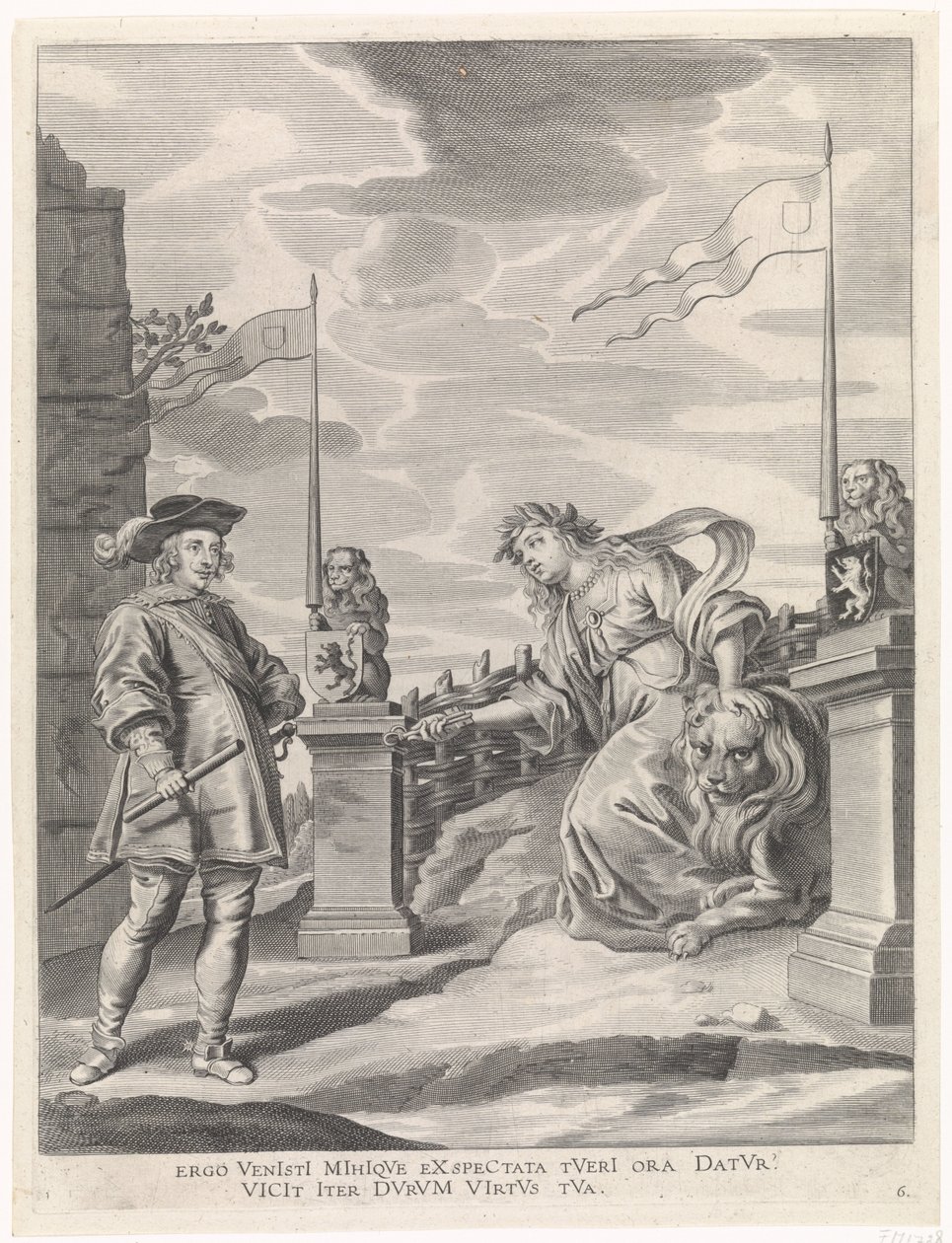 Ferdinand ontvangt van de stedenmaagd van Gent de sleutels van de stad door Pieter de Jode (II)