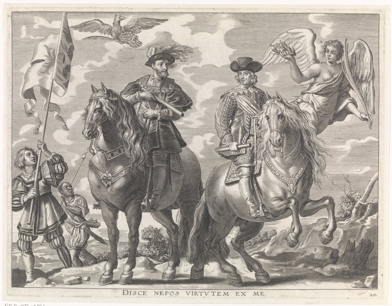 Karel V en Ferdinand te paard door Pieter de Jode (II)