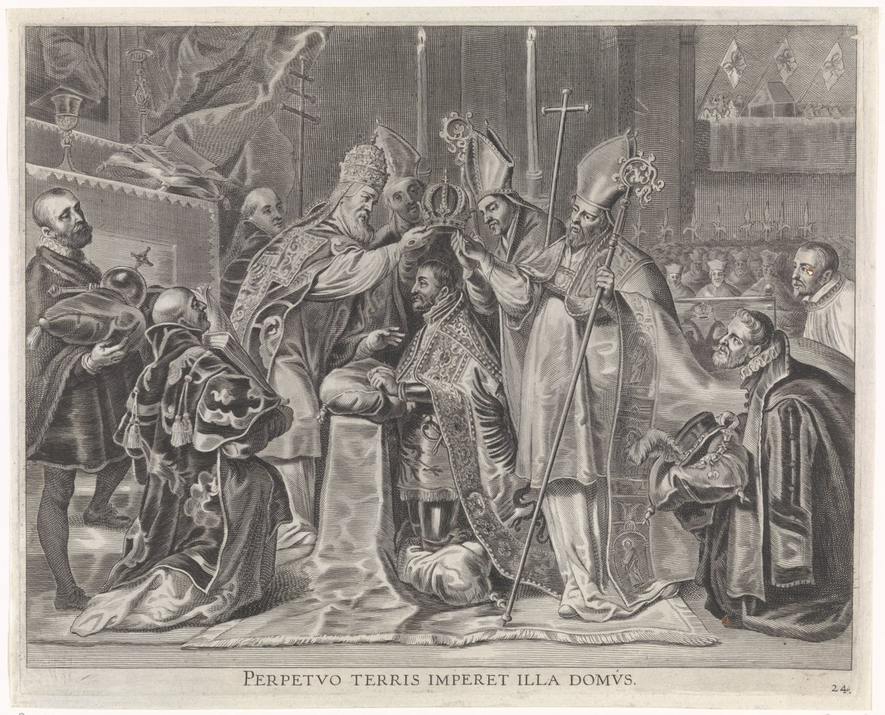 Karel V tot keizer gekroond door de paus door Pieter de Jode (II)