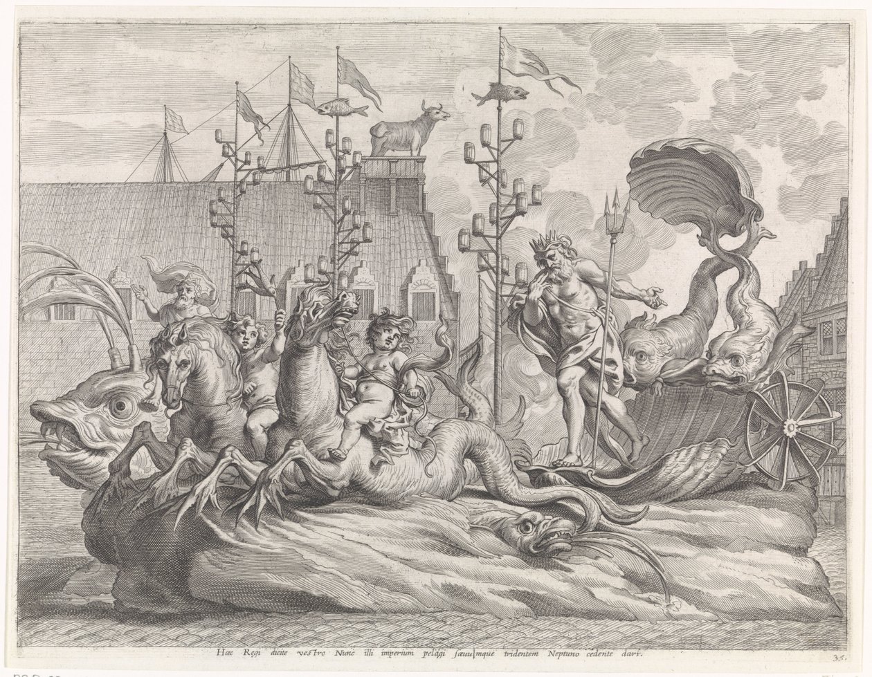 Spektakel met de strijdwagen van Neptunus Blijde intrede van de Kardinaal-Infant te Gent, 1635 (series title) door Pieter de Jode (II)