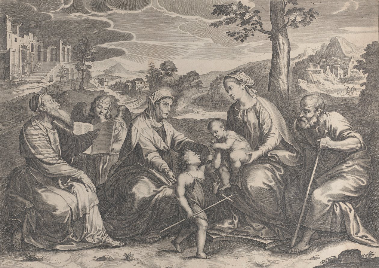 De Heilige Familie met de jonge Johannes de Doper, Elizabeth, Zacharias, 1631-37 door Pieter de Jode II