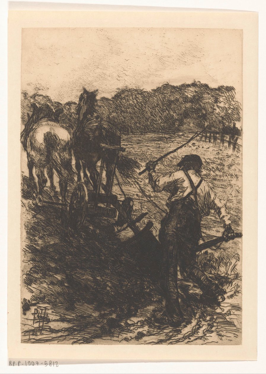 Boer met twee ploegende paarden door Pieter de Josselin