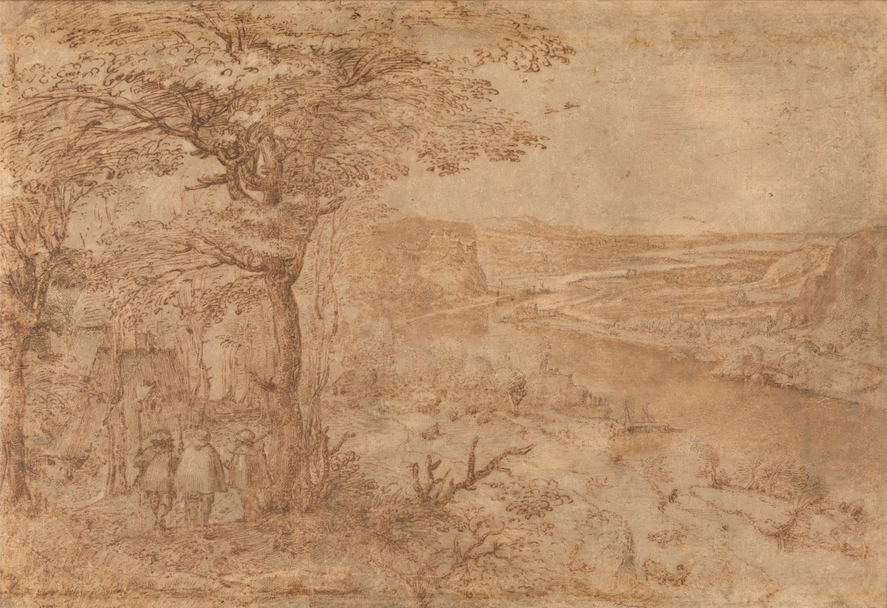 Landschap met pelgrims door Pieter Bruegel the Elder