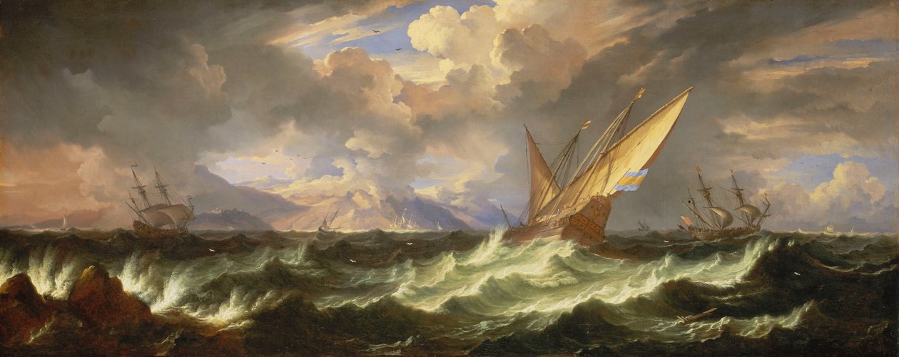 Een frisse bries in de Middellandse Zee, laat 17e eeuw door Pieter the Younger (1637 1701) Mulier