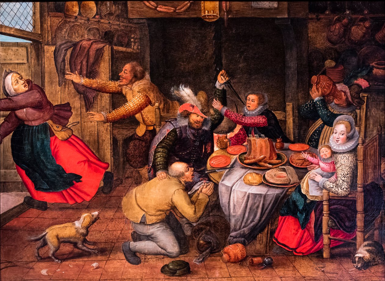 Herbergscène, laat 16de-begin 17de eeuw (olieverf op hout) door Pieter the Younger Brueghel