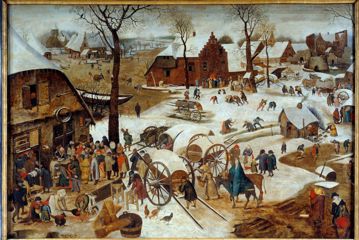 De betaling van de tiende of de volkstelling in Bethlehem. Schilderij door Pieter Brueghel de Jonge (1564-1638) 17e eeuw Caen, Musée des Beaux Arts door Pieter the Younger Brueghel