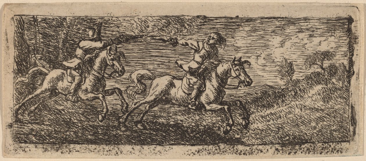 Twee ruiters vechtend door Pieter van Laer