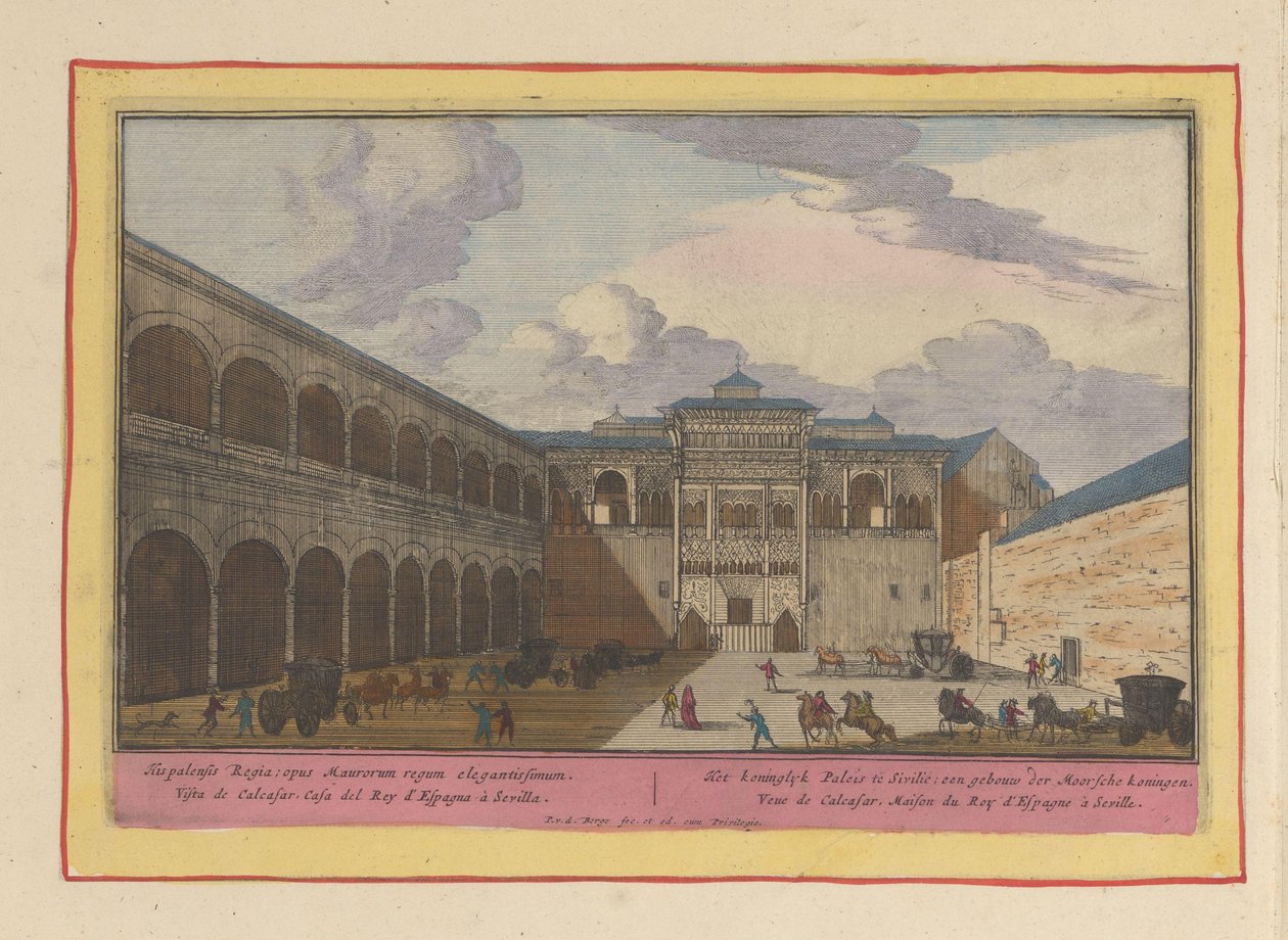 Gezicht op een binnenplaats van het Real Alcázar te Sevilla door Pieter van den Berge