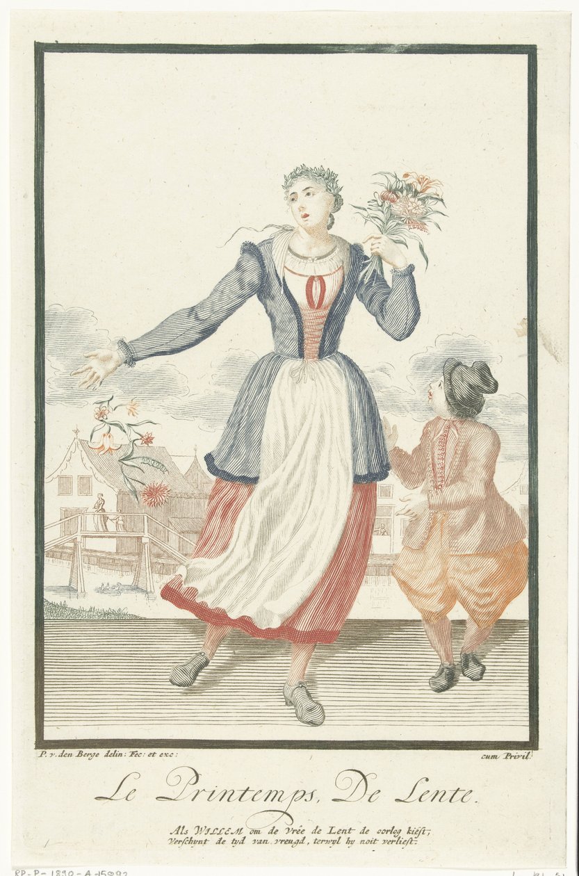 Jonge vrouw met een bos bloemen door Pieter van den Berge