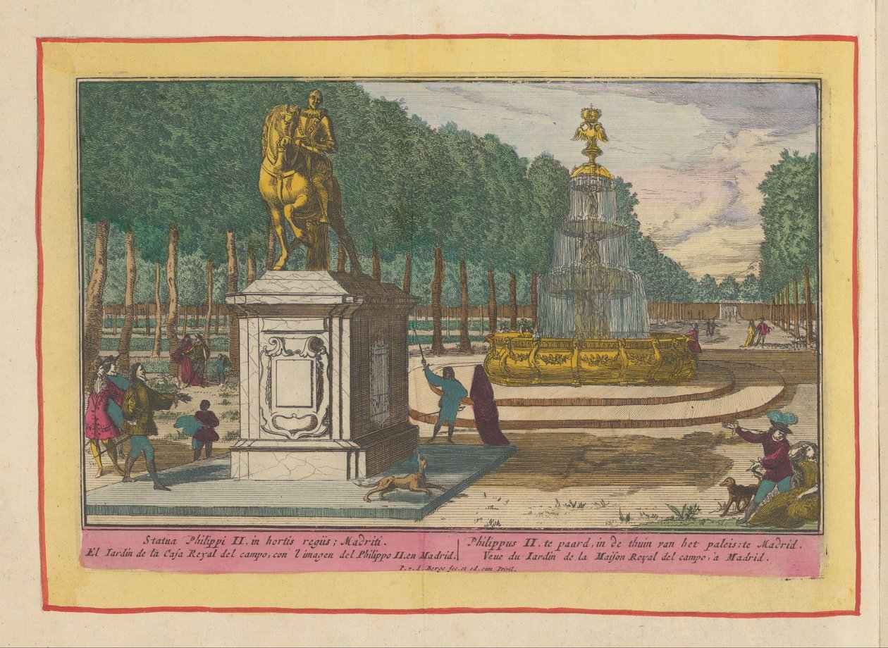 Ruiterstandbeeld van Filips II in de paleistuin te Madrid door Pieter van den Berge