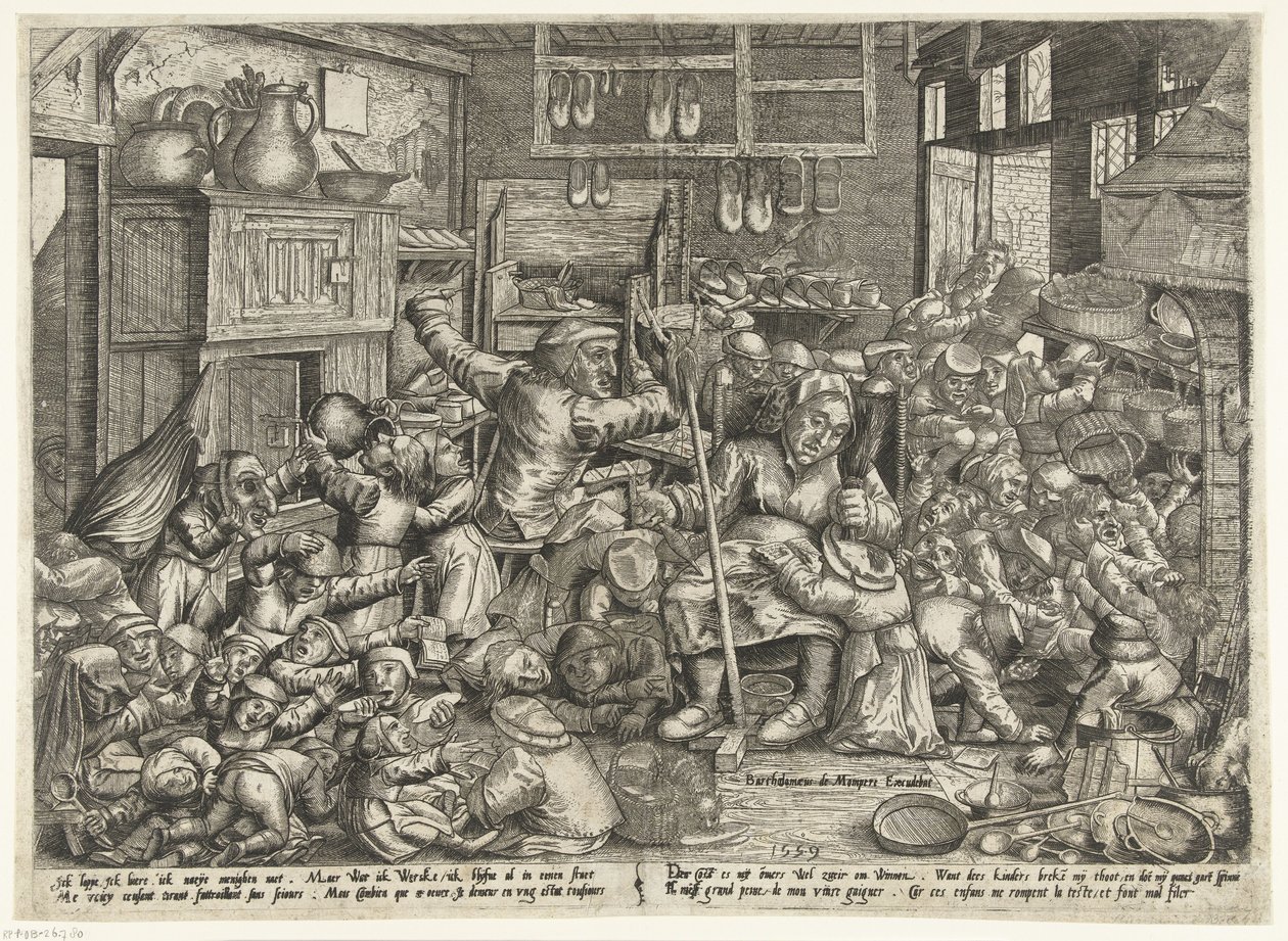 De schoenmaker en de spinster als schoolmeesters door Pieter van der Borcht (I)