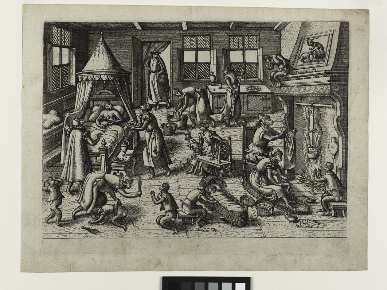 De Kinderkamer, ca. 1585 (ets) door Pieter van der Borcht