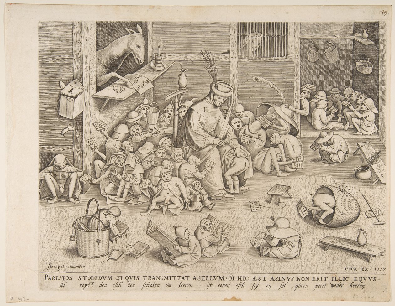 De ezel op school, 1557 door Pieter van der Heyden