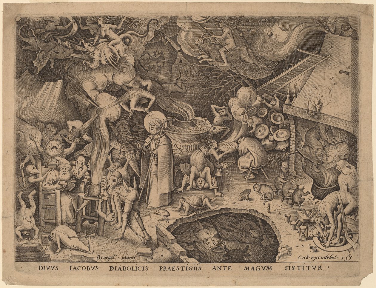 Sint Jacobus en de magiër Hermogenes door Pieter van der Heyden after Pieter Bruegel the Elder