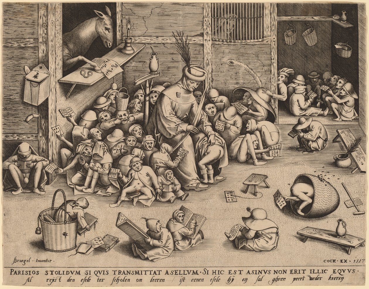 De ezel op school door Pieter van der Heyden after Pieter Bruegel the Elder
