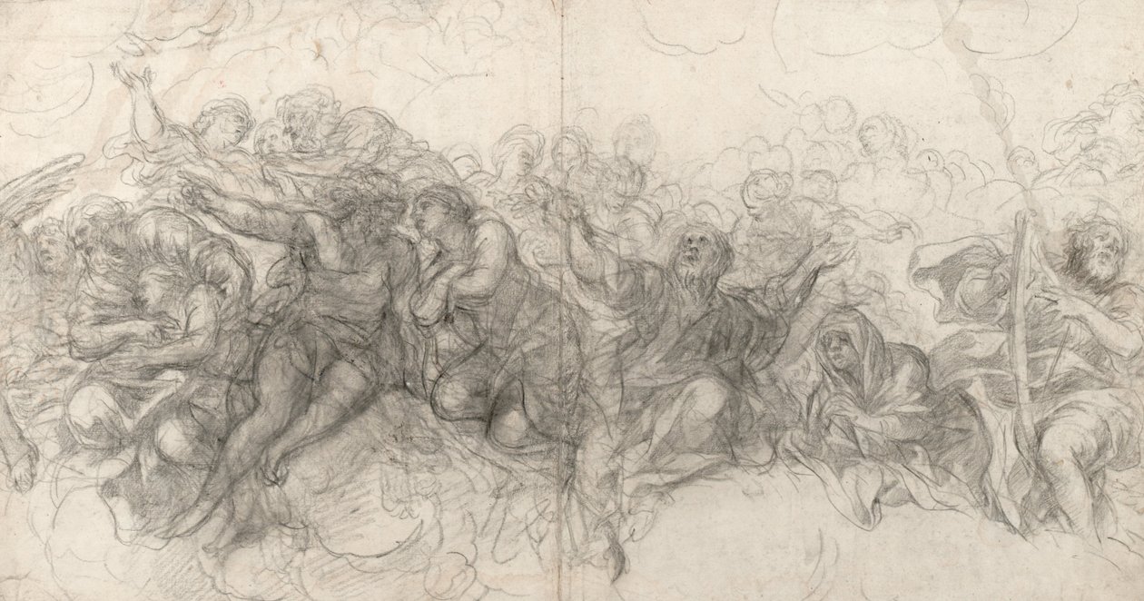 Abraham en Isaac, Adam en Eva, Noach, en, aan de Rechterkant, David met een Harp, 1647 door Pietro da Cortona