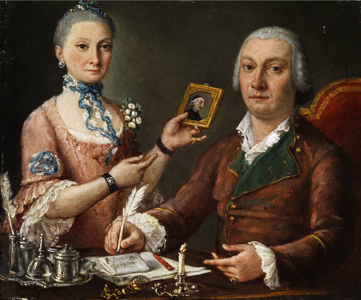Koppel aan een tafel met inktpot en kaars door Pietro Fabris