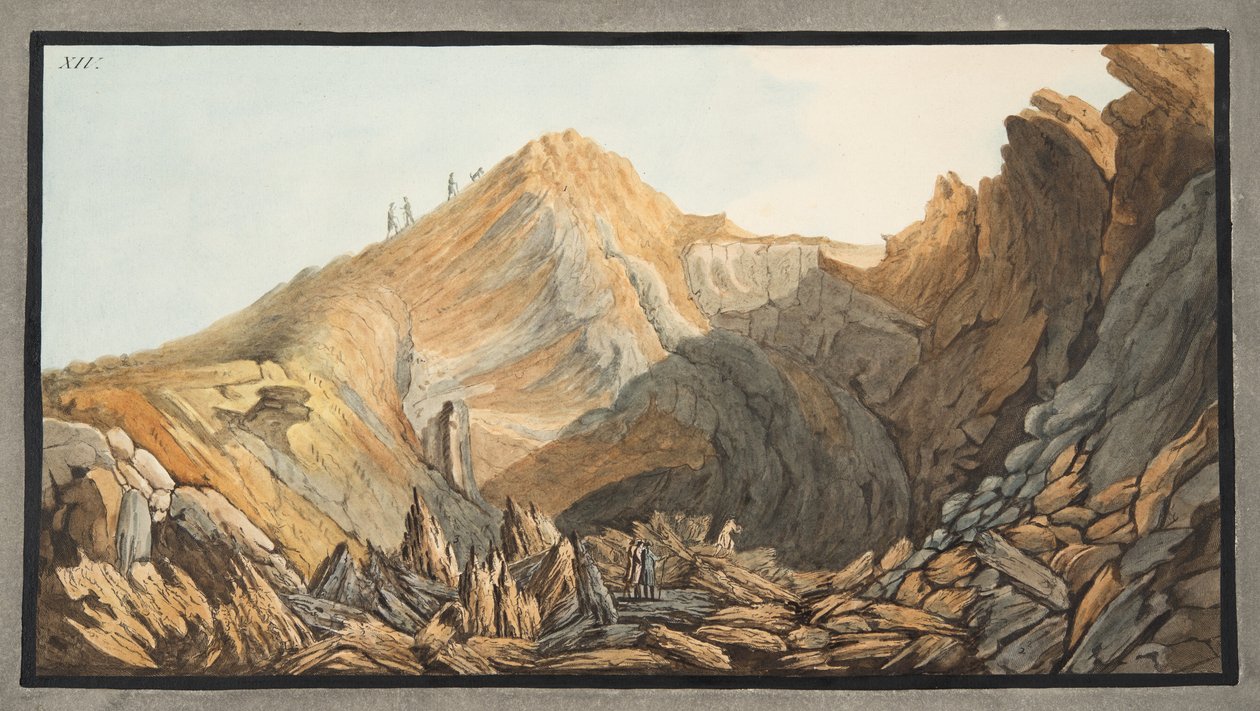 Uitzicht op de krater, of binnenkant van de kegel van de kleine berg, Plaat XIV, uit 