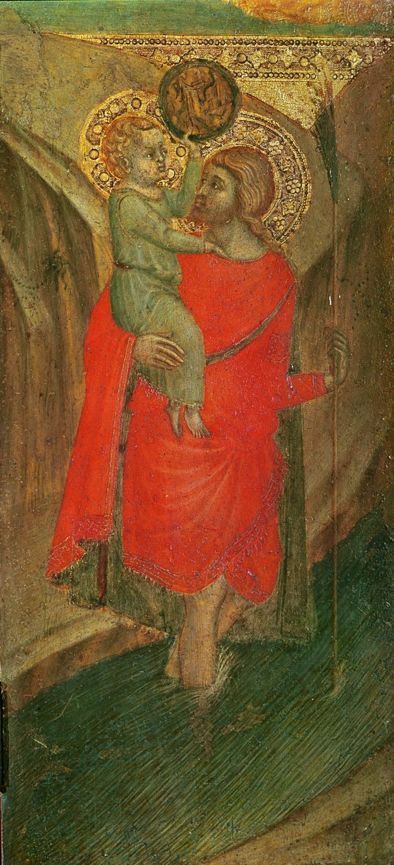 Drieluik van de Maagd en Kind (linker paneel: Sint Christoffel) door Pietro Lorenzetti