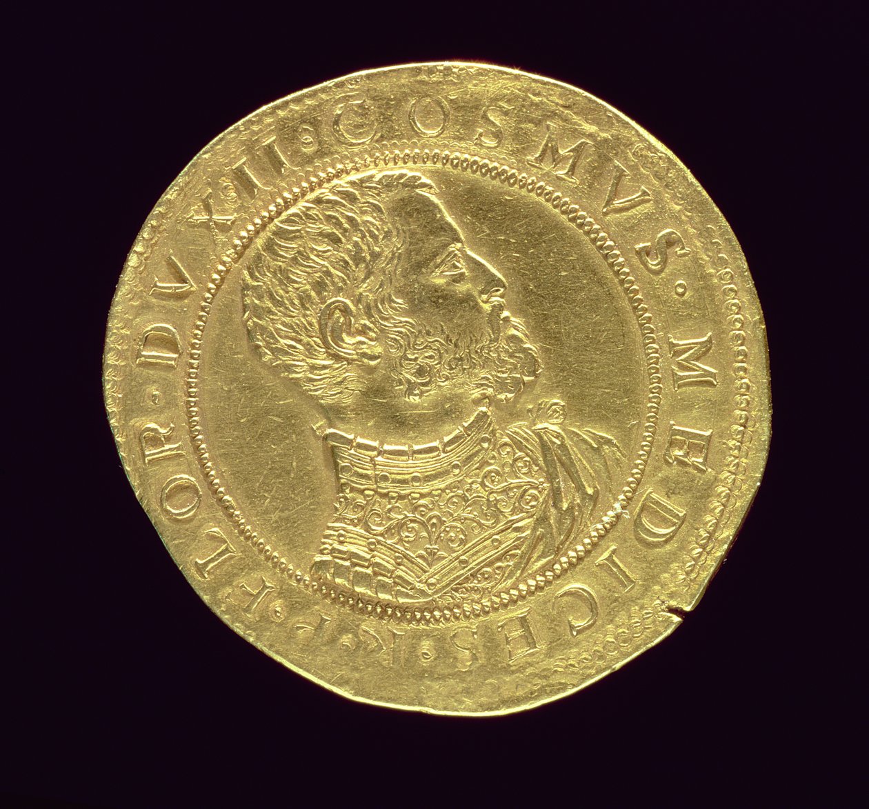 Voorzijde van munt van Cosimo I (1519-74) in harnas door Pietro Paolo Galeotti