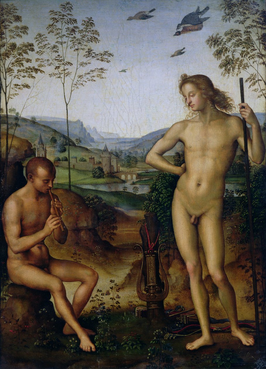 Apollo en de herder Daphnis, ca. 1490-1500 door Pietro Perugino