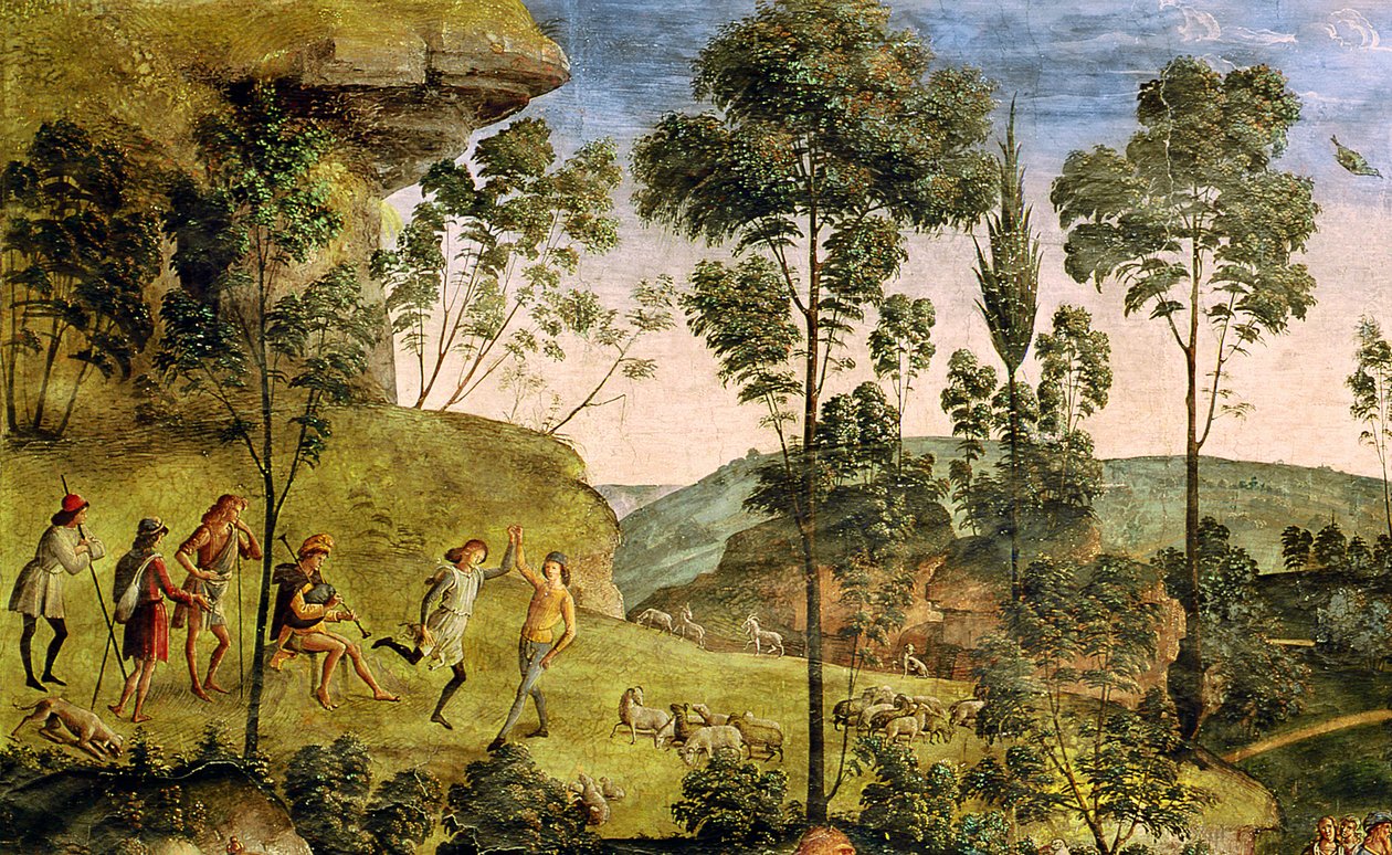 Geitenhoeders en herders maken muziek en dansen, detail van 