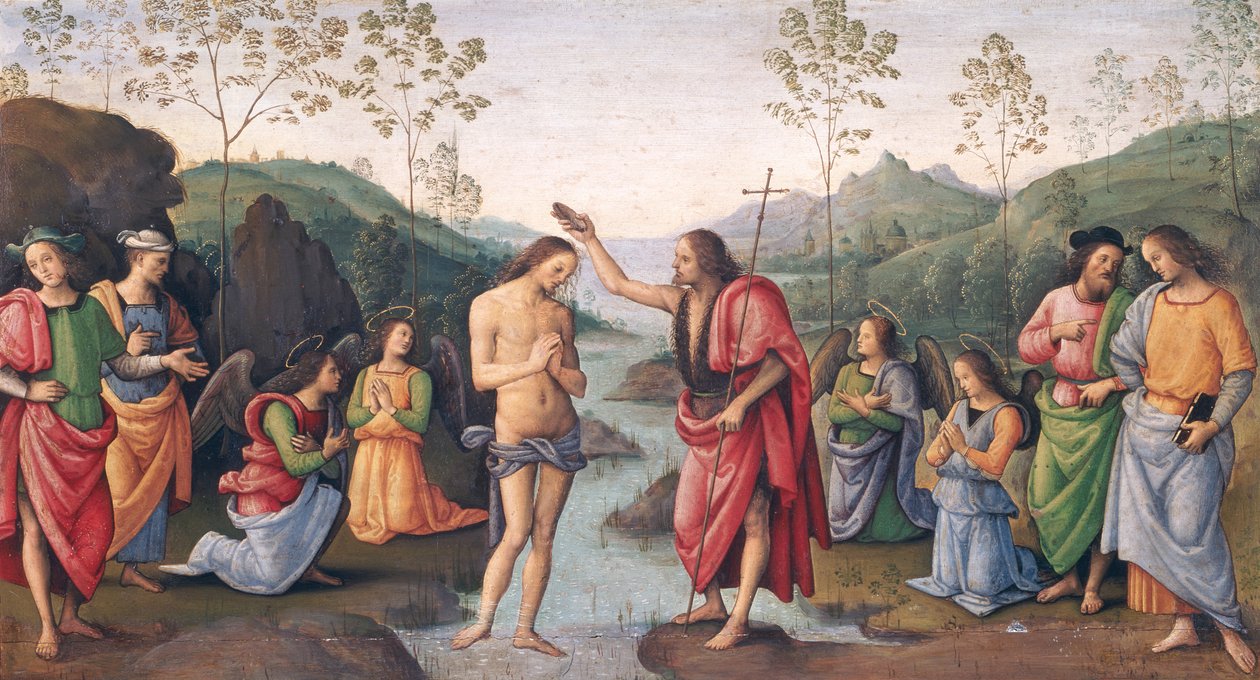 De doop van Christus, uit het klooster van San Pietro, Perugia, 1496-98 door Pietro Perugino