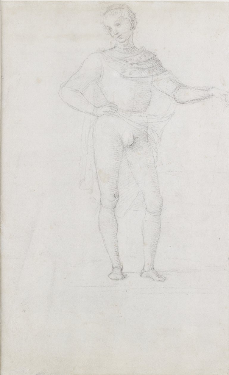 Verso: Een studie voor een figuur in een aanbidding van de wijzen door Pietro Perugino