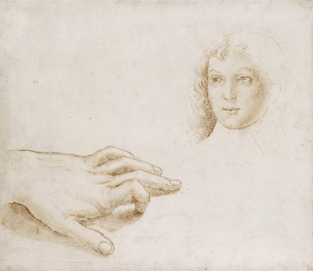 Studies van een Hoofd en een Hand door Pietro (circle of) Perugino