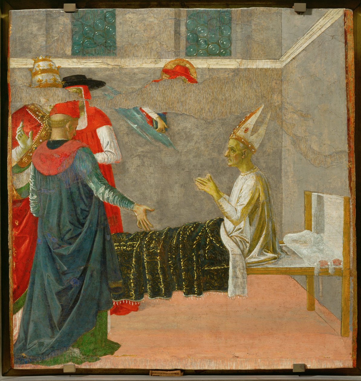 Heilige Hiëronymus reanimeert kardinaal Andrea ... door Pietro (studio of) Perugino