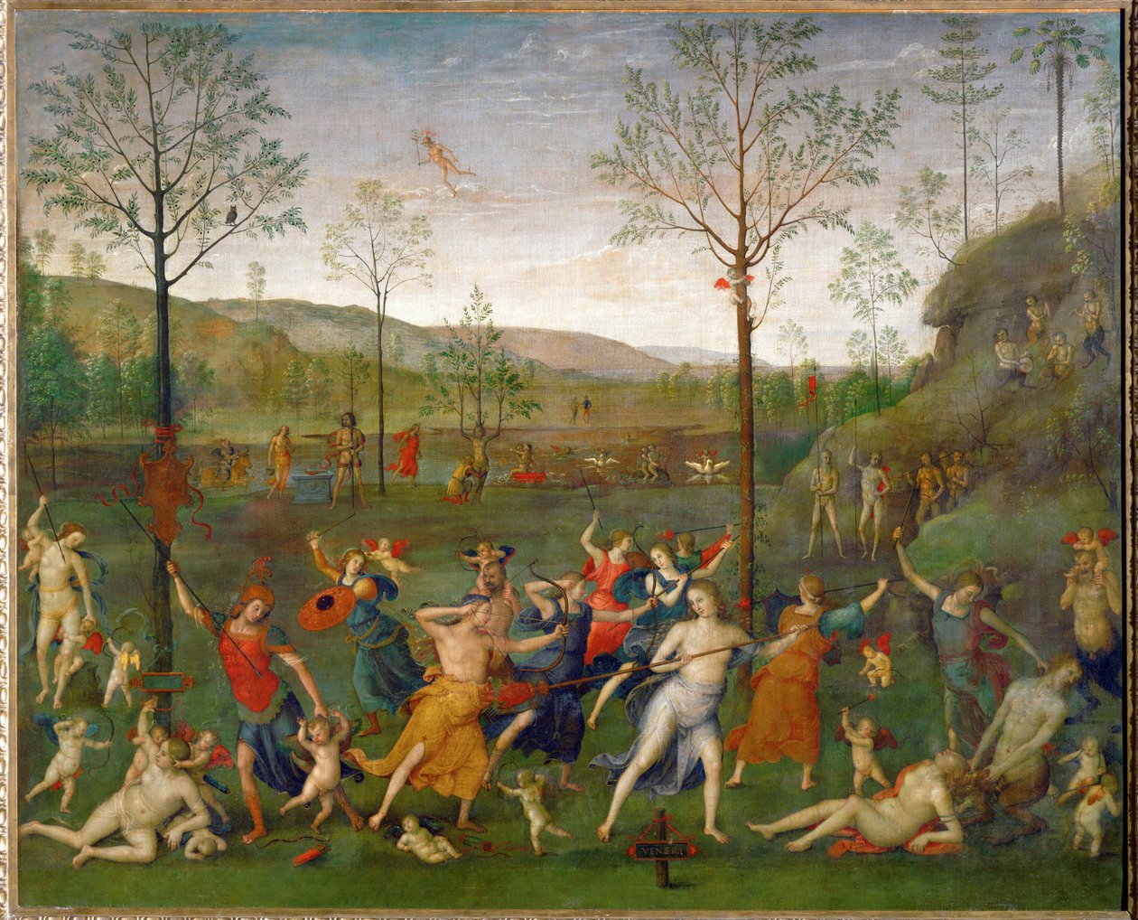 De strijd tussen liefde en kuisheid ... door Pietro (studio of) Perugino
