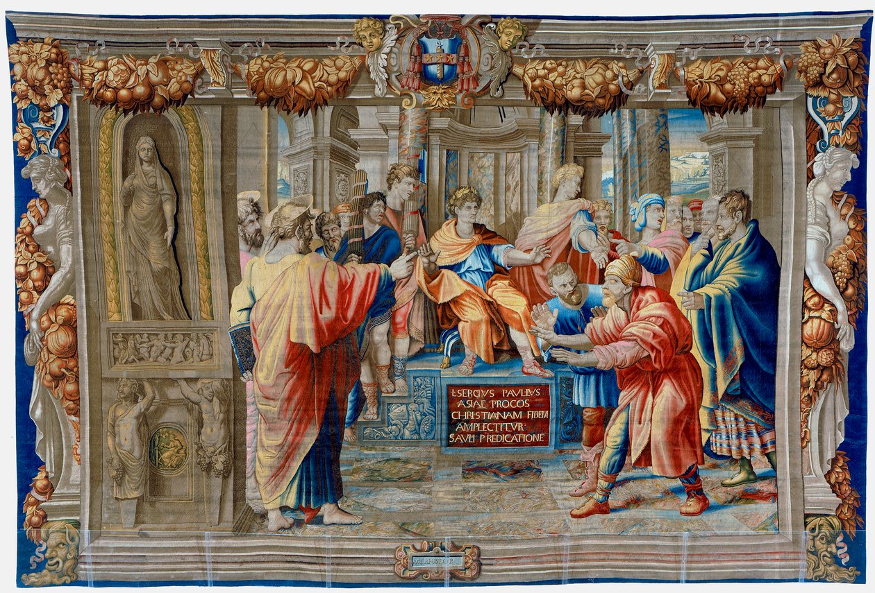 Zeventiende-eeuws wandtapijt dat de Verblinding van de Tovenaar Elima afbeeldt door Pietro 1579 1669 Fevère