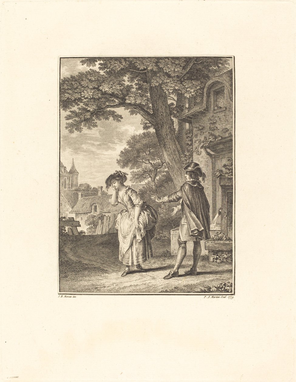 Le Devin du Village (Colette huilend) door Pietro Antonio Martini after Jean Michel Moreau