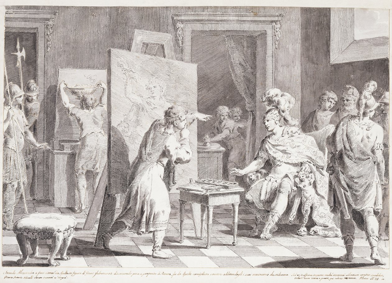 Alexander de Grote in het Atelier van Apelles door Pietro Antonio Novelli